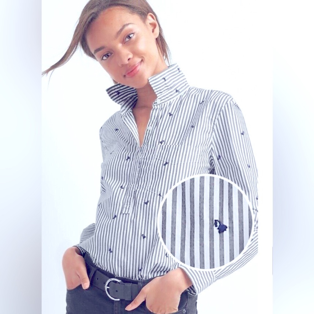 NWOT! GAP Embroidered Stripe Popover Boyfriend Button-down Shirt Navy Cotton